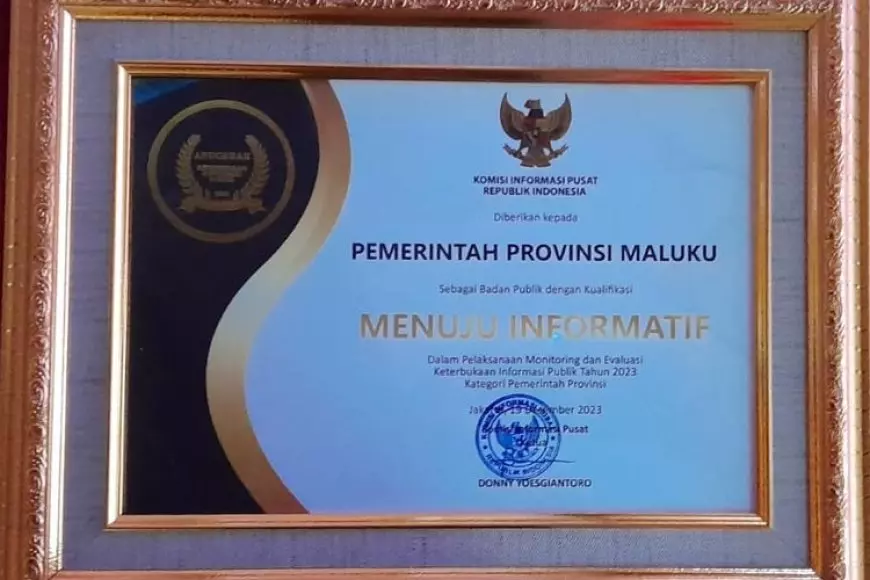 Monev Keterbukaan Informasi 2023,  KIP Beri Penghargaan 'Menuju Informatif' untuk Pemprov Maluku