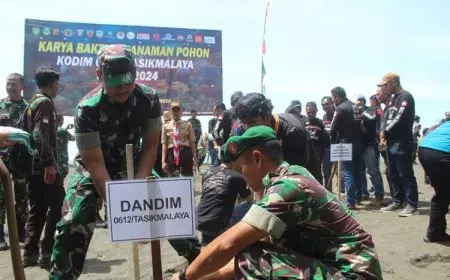 Kodim 0612 Tasikmalaya Gelar Karya Bakti Tanam 1000 Pohon di Pantai Cemara Cikalong
