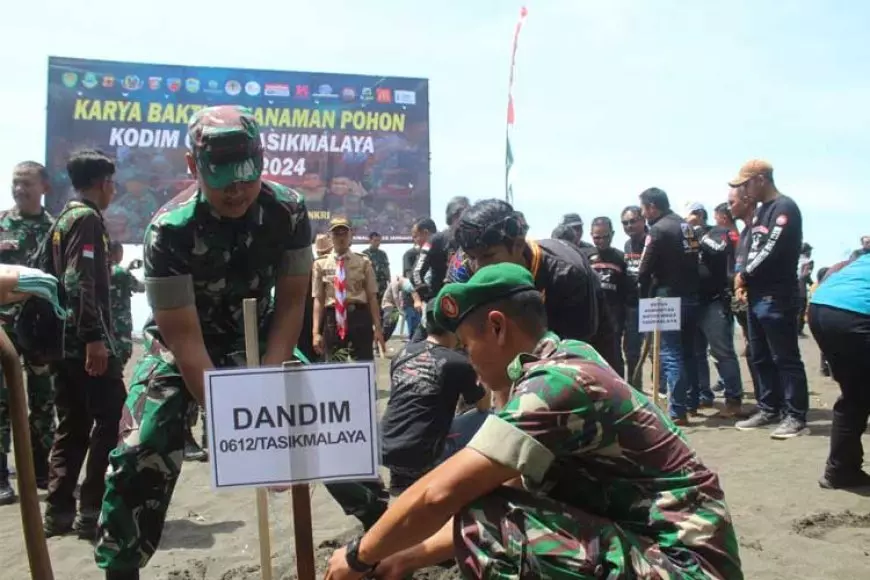 Kodim 0612 Tasikmalaya Gelar Karya Bakti Tanam 1000 Pohon di Pantai Cemara Cikalong