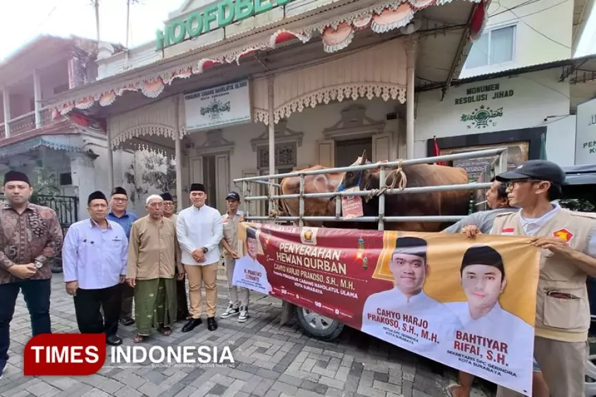 Gerindra Surabaya Serahkan Kurban 1 Ekor Sapi ke PCNU Surabaya