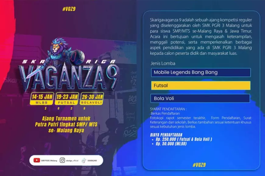 SKARIGA VAGANZA Menggelar Lomba Olah Raga Bagi siswa siswi SMP dan MTS sederajat se- Malang Raya
