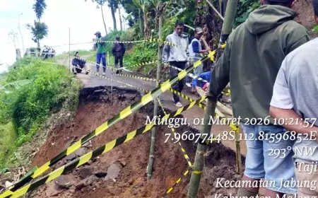 Terdampak Hujan Deras, Tanah Penahan Jalan di Jabung Malang Longsor