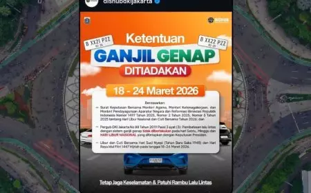 Kendaraan Bebas Melintas, Ganjil Genap Jakarta Tak Berlaku 18–24 Maret