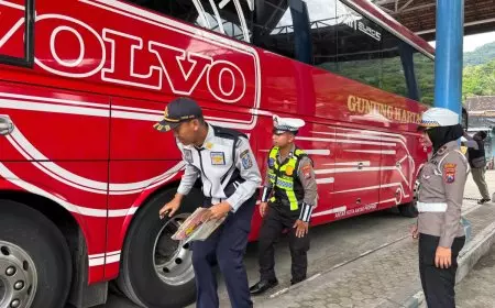 Jelang Mudik Lebaran 2026, UPT P3 LLAJ dan Satlantas Banyuwangi Gelar Ramp Check Bus AKAP di Terminal Sritanjung